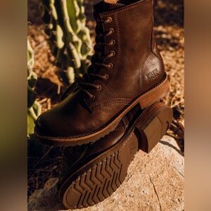 FRYE AND CO. Dark Brown Leather Lace-Up Combat Boots